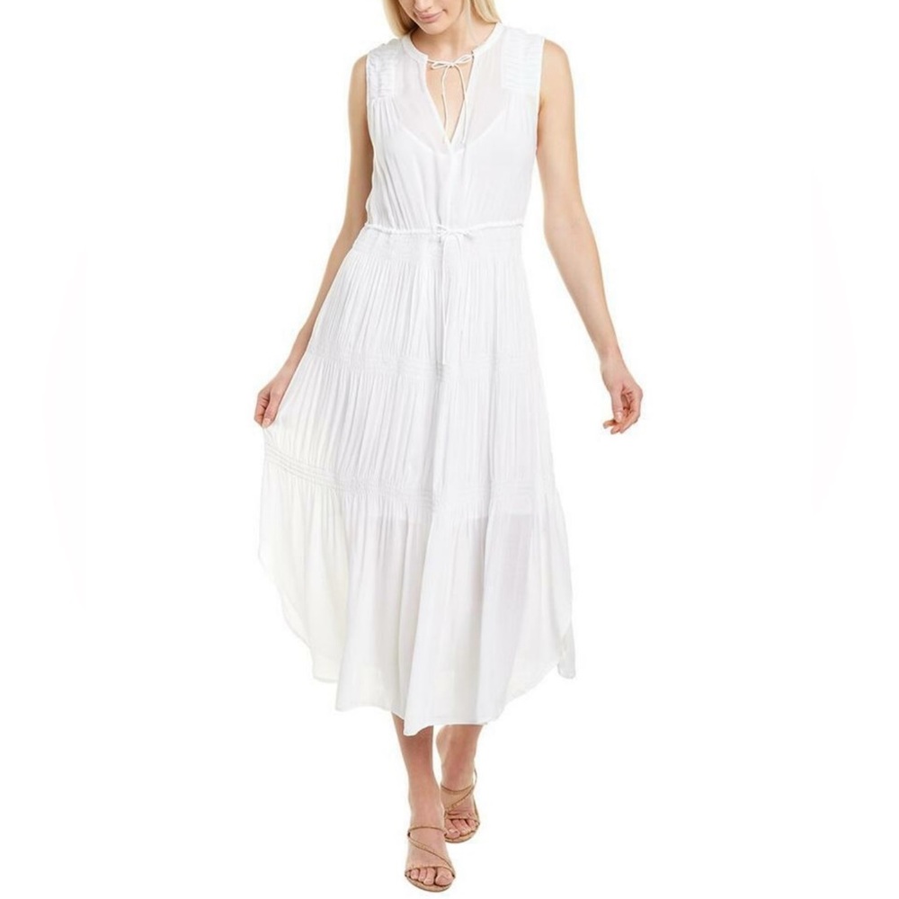 Standard James Perse • White Chiffon Pleated Midi Maxi Tiered Dress Size 2 NWOT